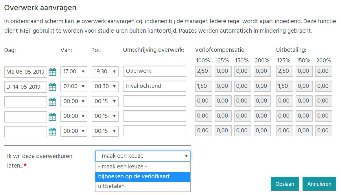 Overwerk aanvragen